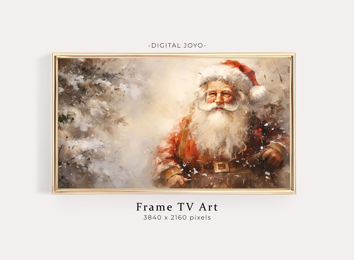 Vintage Santa Claus Christmas Snow Painting Holiday Art Print