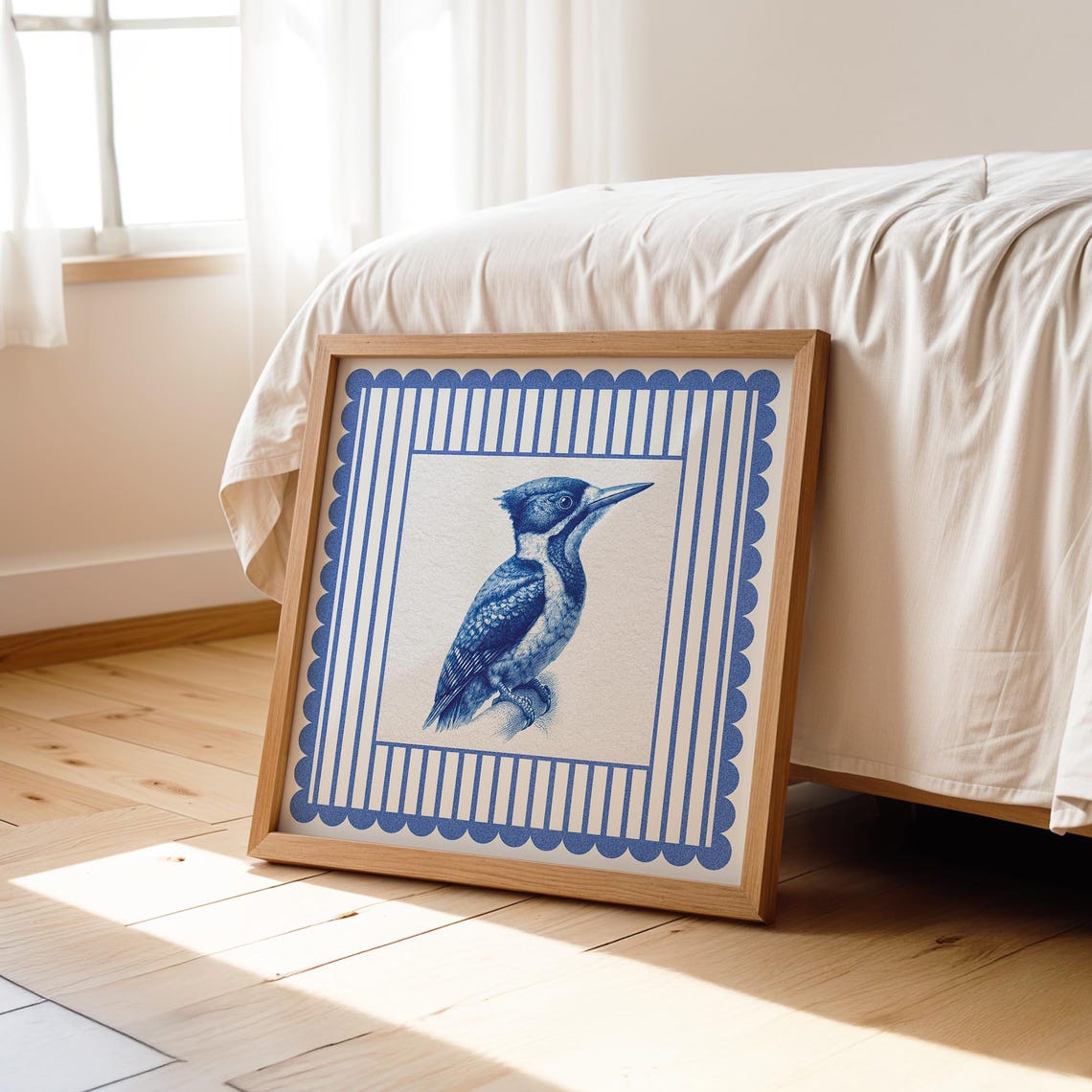 Blue And White Crested Bird Vintage Sketch Decorative Art Print