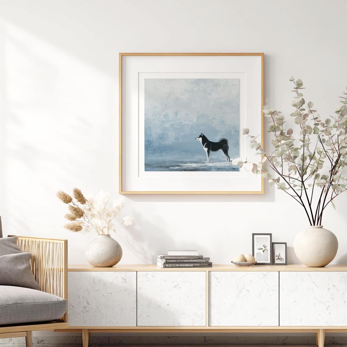 Siberian Husky Snowy White Mountain Minimalist Dog Portrait Print