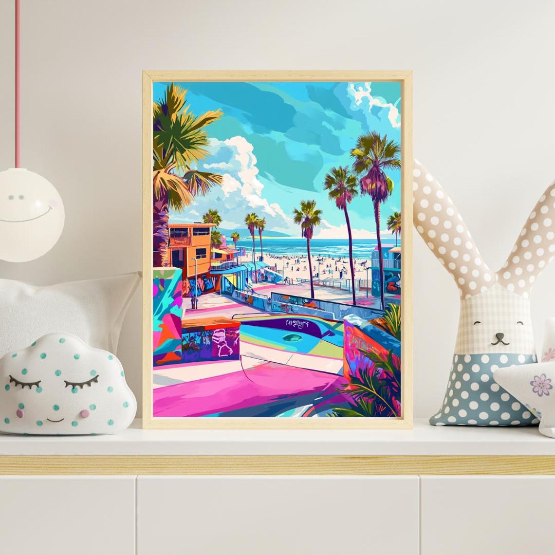 Venice Beach LA Boardwalk Palm Trees Skate Park Pop Art Poster