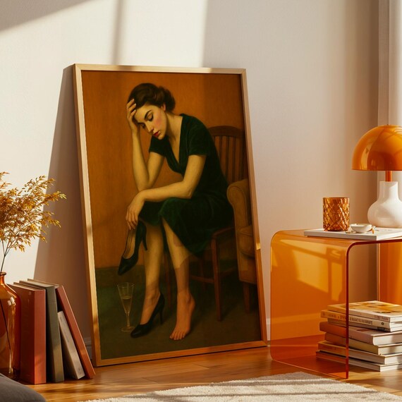 After The Party Vintage Woman Heels Champagne Moody Art Poster