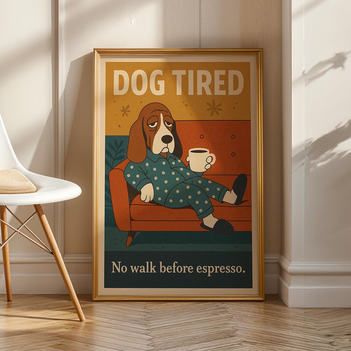Basset Hound Dog Tired Cute Funny Retro Espresso Coffee Poster