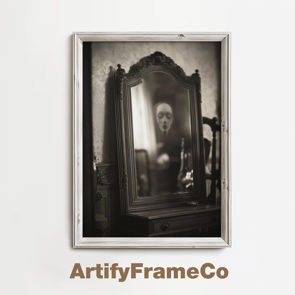 Haunted Mirror With Ghostly Face Reflection Vintage Style Poster