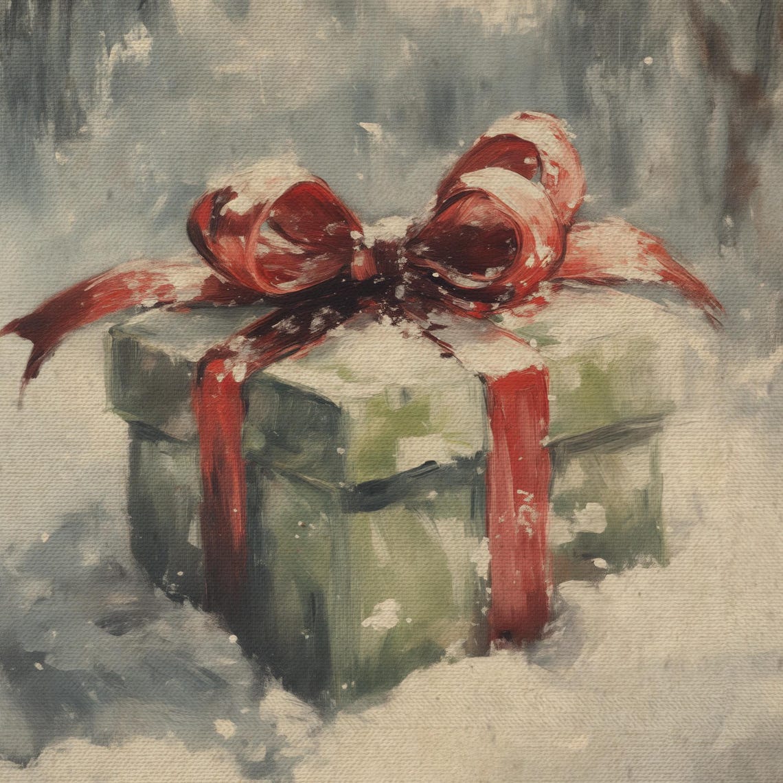 Christmas Gift Box Red Bow Resting in Snow Winter Holiday Scene Poster - Image 4