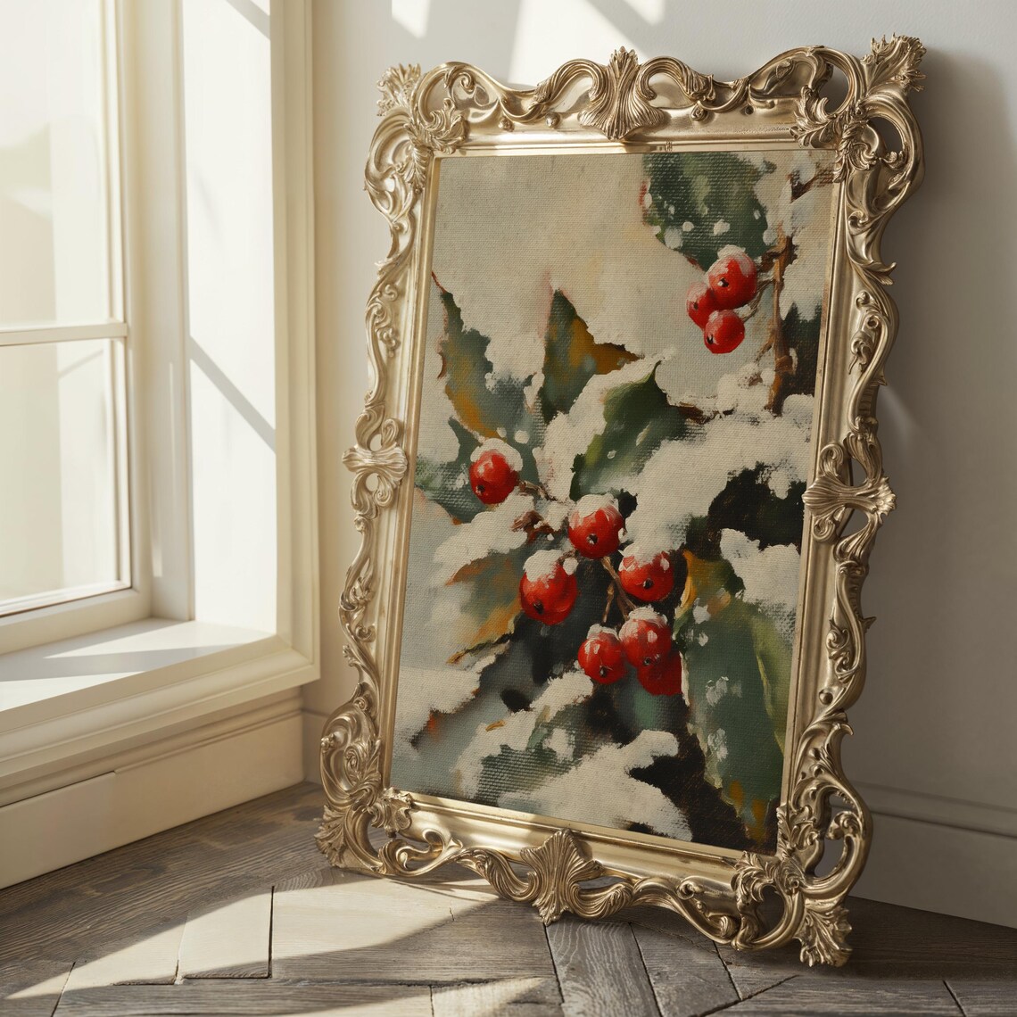 Snowy Holly Berries Branch Close Up Frosted Winter Botanical Poster - Image 2