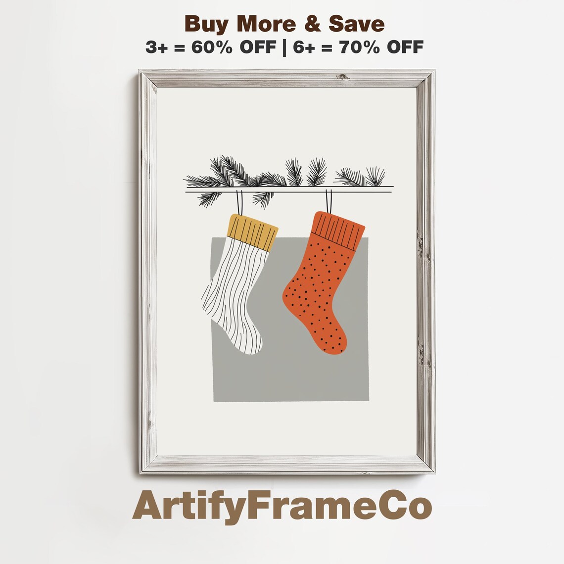Stockings By The Fireplace Minimalist Christmas Stocking Duo Poster