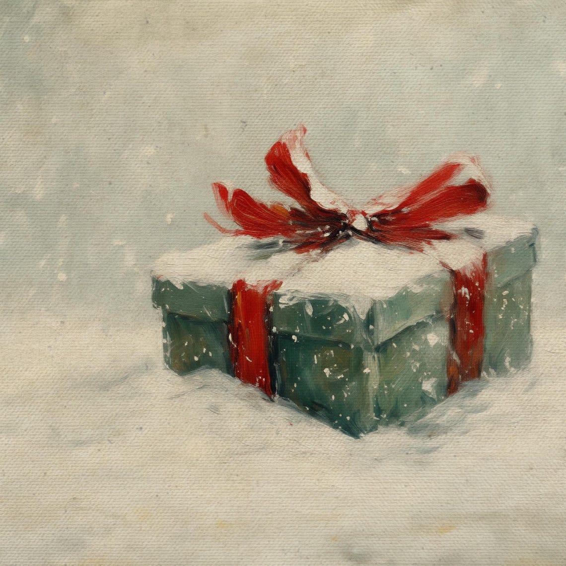 Snowy Christmas Gift Box Red Bow Winter Landscape Holiday Poster - Image 4