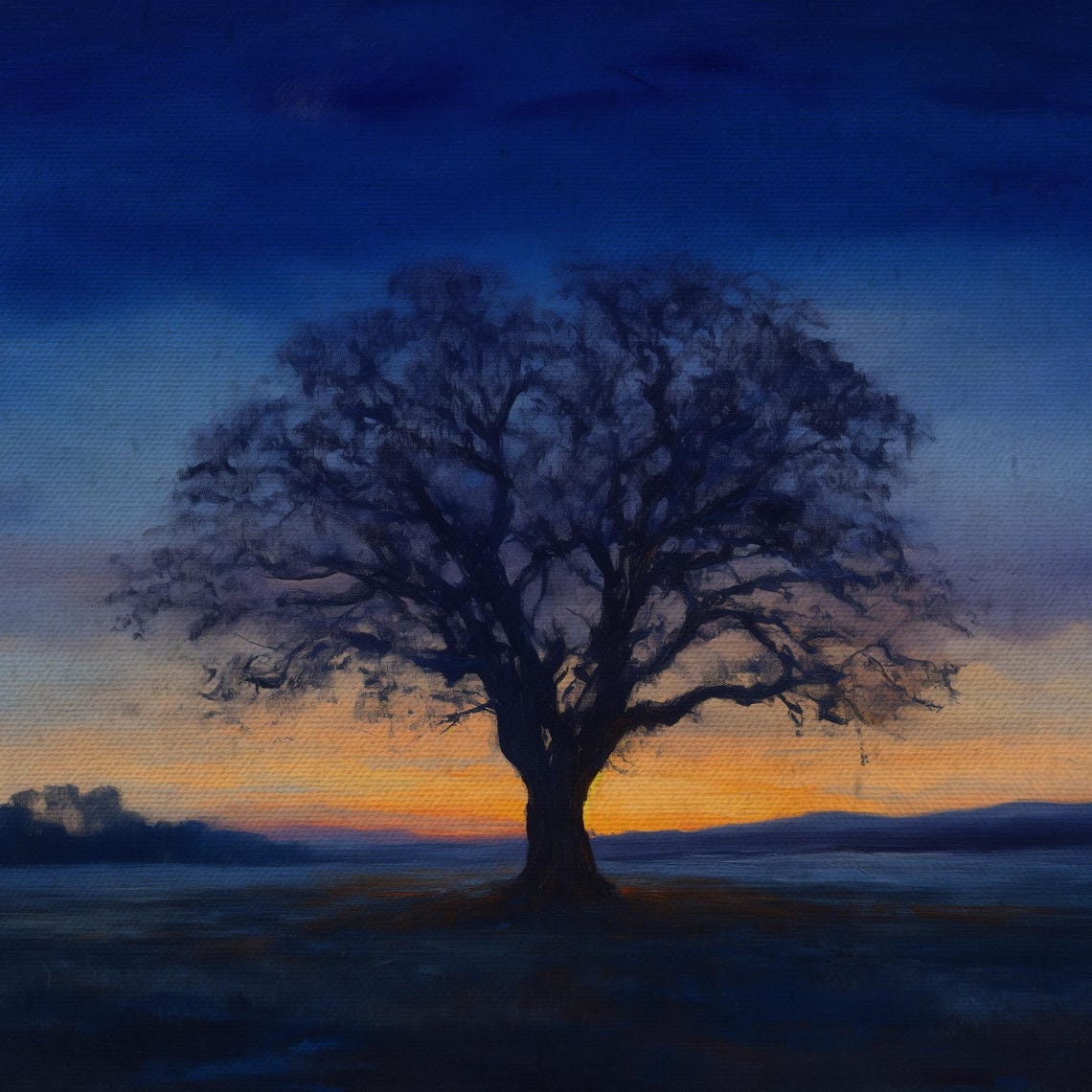 Rustic Landscape Wall Art Twilight Oak Atmospheric Oil Painting Moody Tree Wall Decor Textured Wh0007 - Image 4