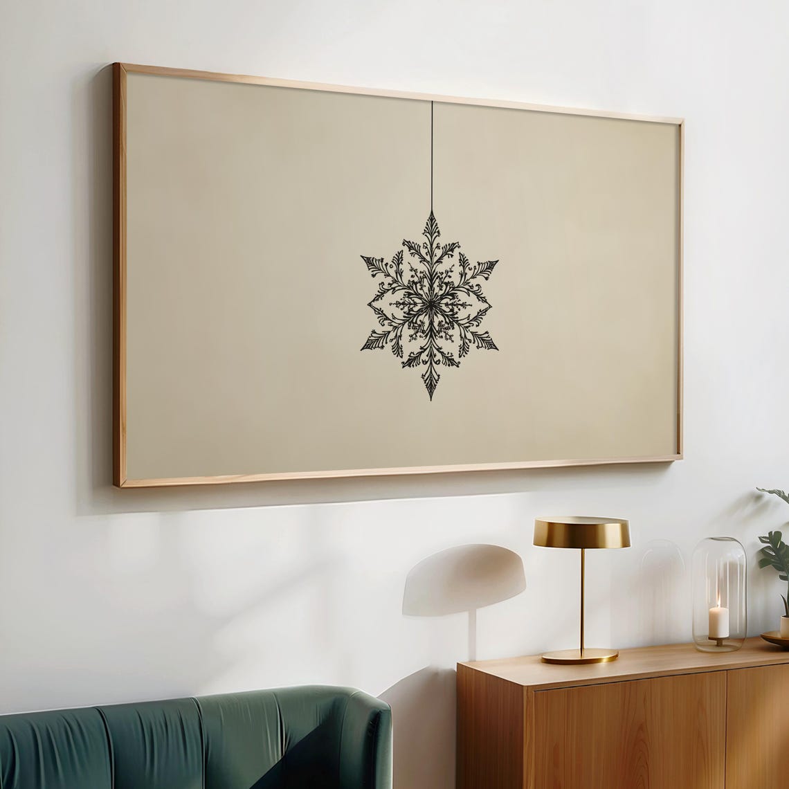 Ornate Hanging Snowflake Filigree Black Ink Winter Art Poster - Image 2