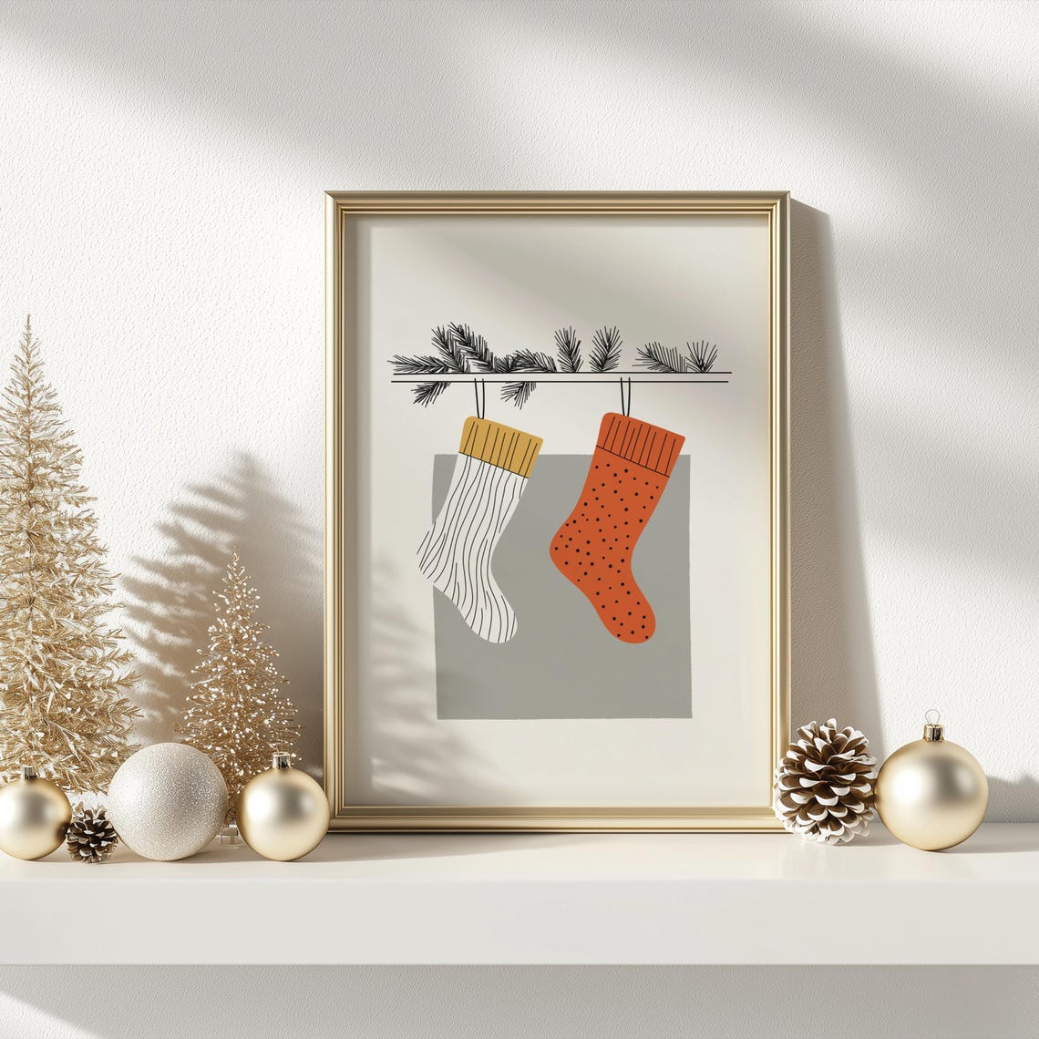 Stockings By The Fireplace Minimalist Christmas Stocking Duo Poster - Image 3
