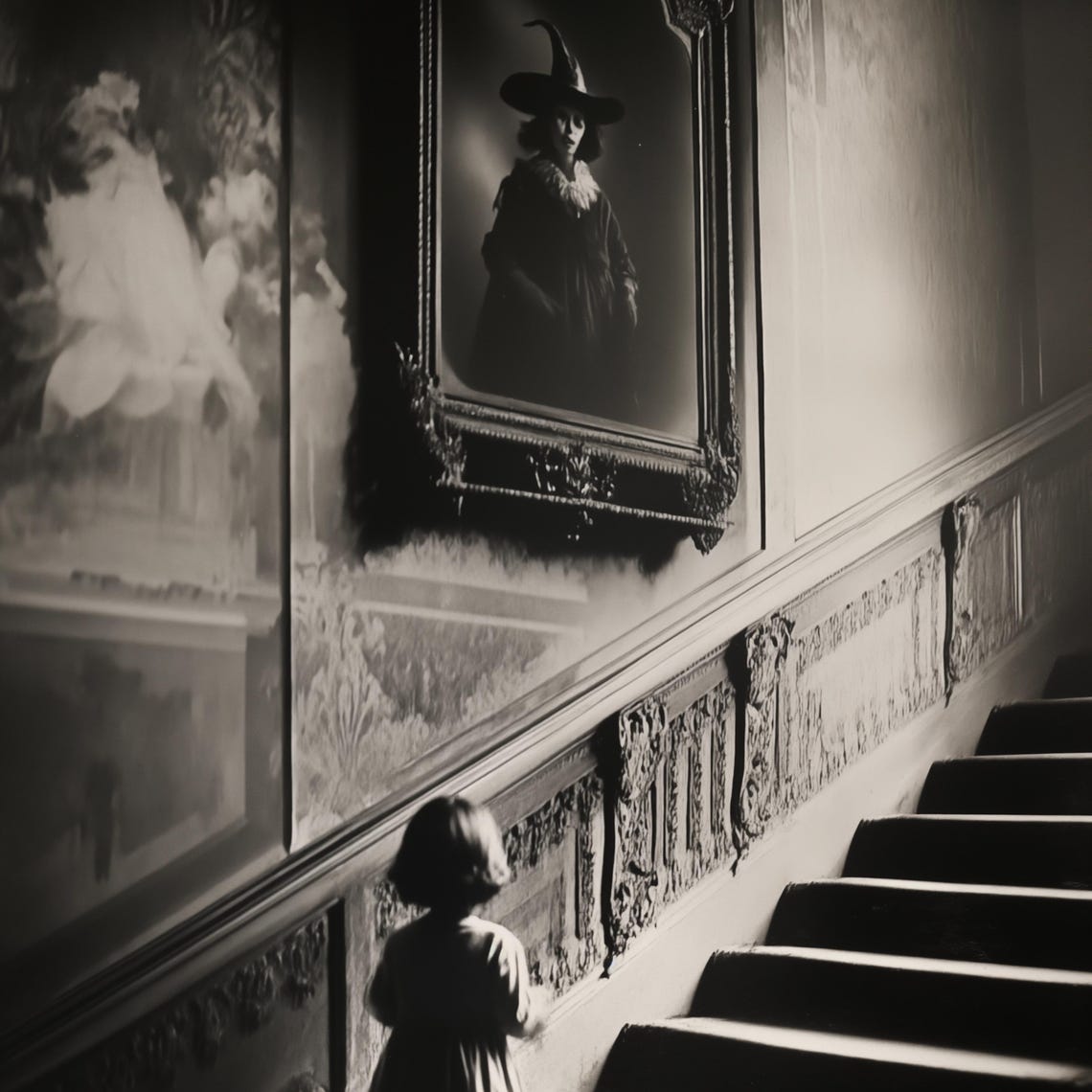 Ghostly Child On Staircase With Witch Portrait Vintage Poster - Image 4