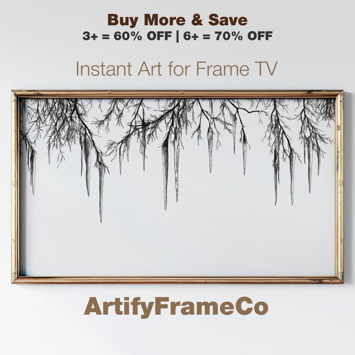 Icicles Hanging From Top Branches Winter Ink Drawing Frame TV Poster