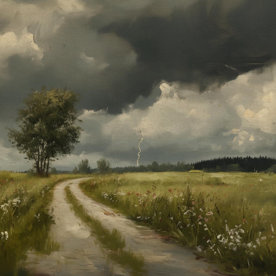 Dark Country Landscape Rustic Neutral Art Print - Image 4