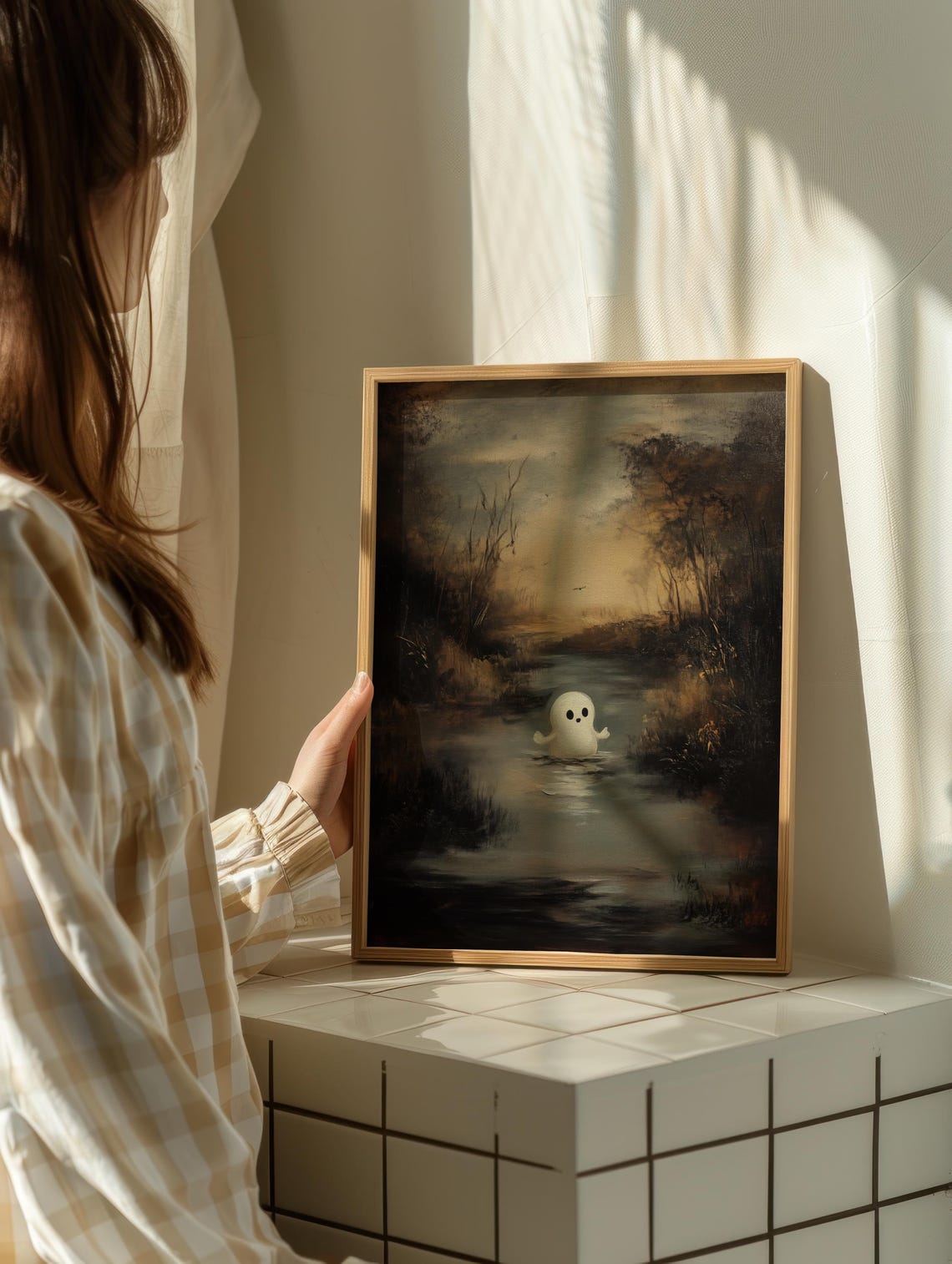 Lonely Ghost Standing In Misty River Dark Moody Oil Painting Poster - Image 2