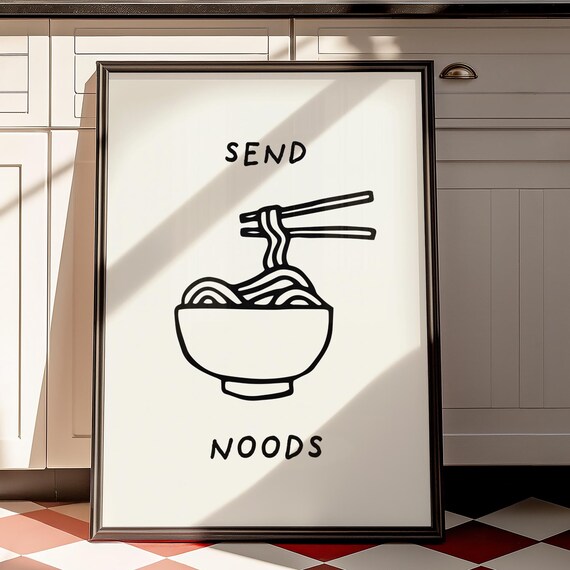Noodles Wall Art Funny Kitchen Decor Trendy Pasta Print Cooking Poster Foodie Apartment