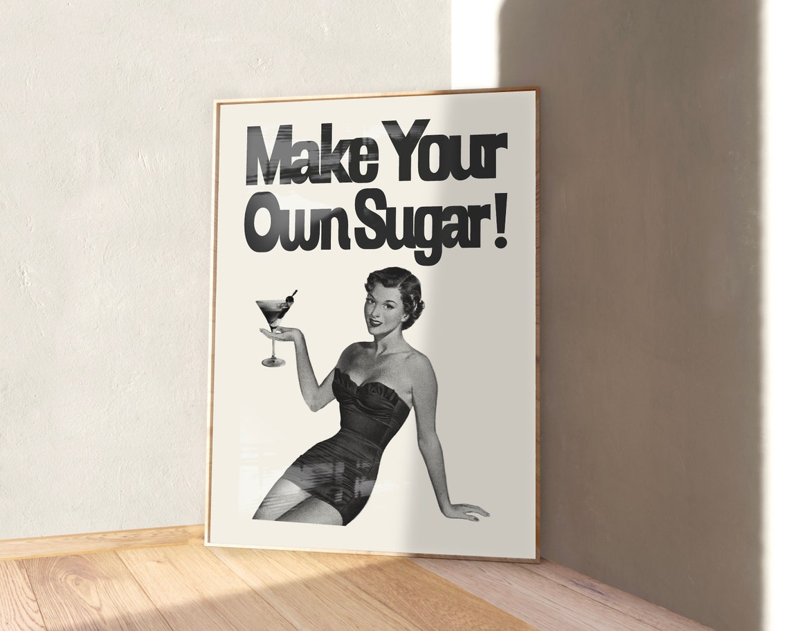 Make Your Own Sugar Retro Pin Up Martini Bar Cart Decor Poster - Image 3