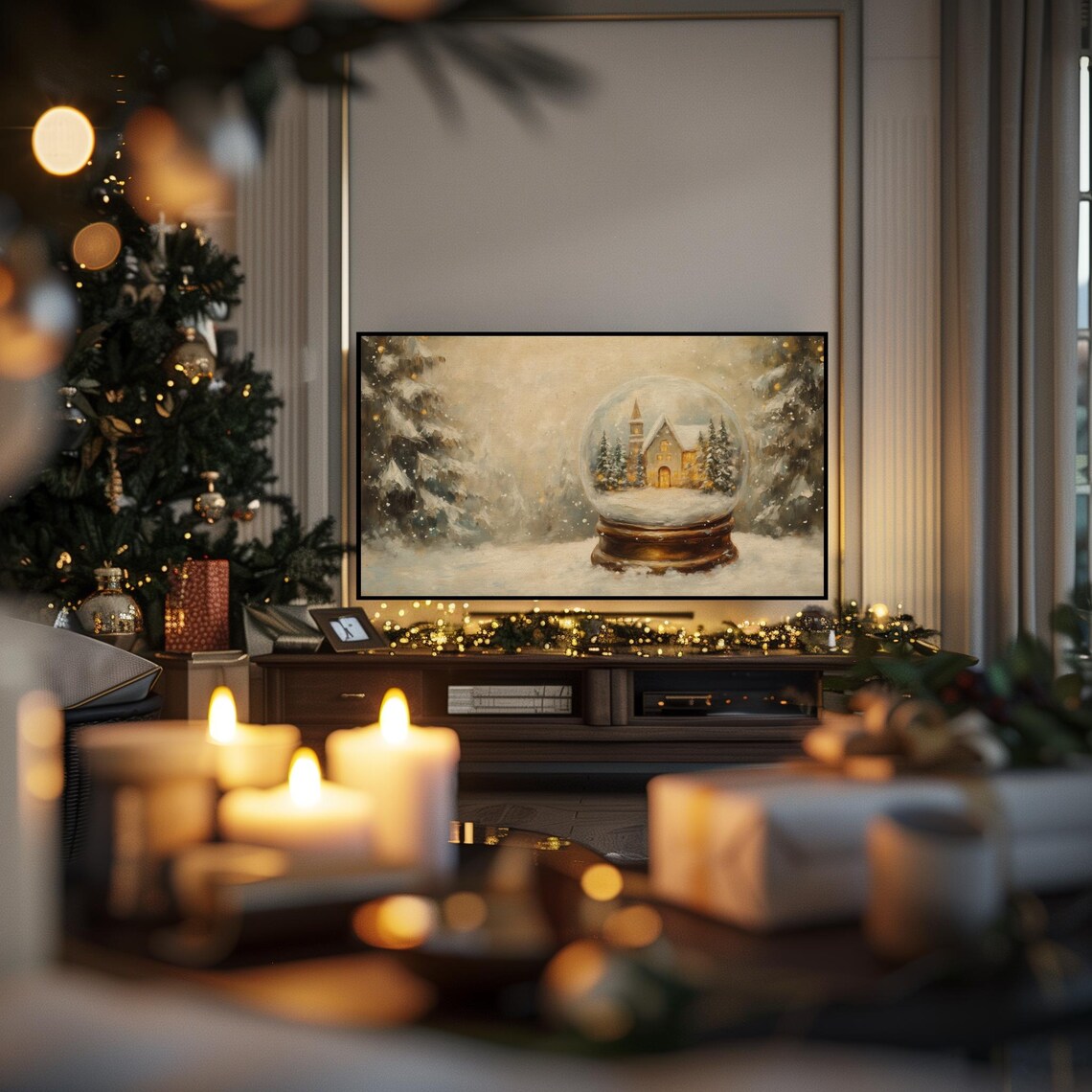 Snow Globe with Church Winter Wonderland Rustic Christmas Scene Poster - Image 3