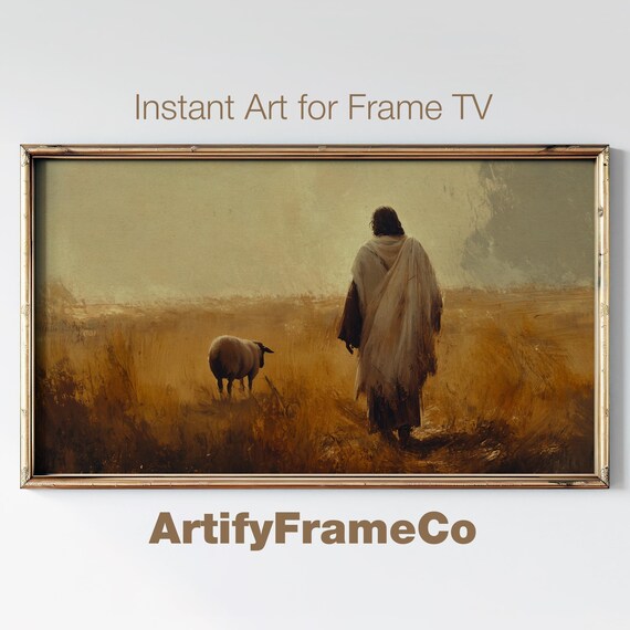 Easter Frame Tv Art Jesus The Shepherd Religious Tv Art Jesus Tv Art Christianity Rustic Moody Frame Tv Spring Decor Tv0102