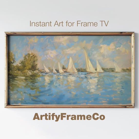 Impressionist Sailboats on River Sunny Regatta Sailing Scene Poster