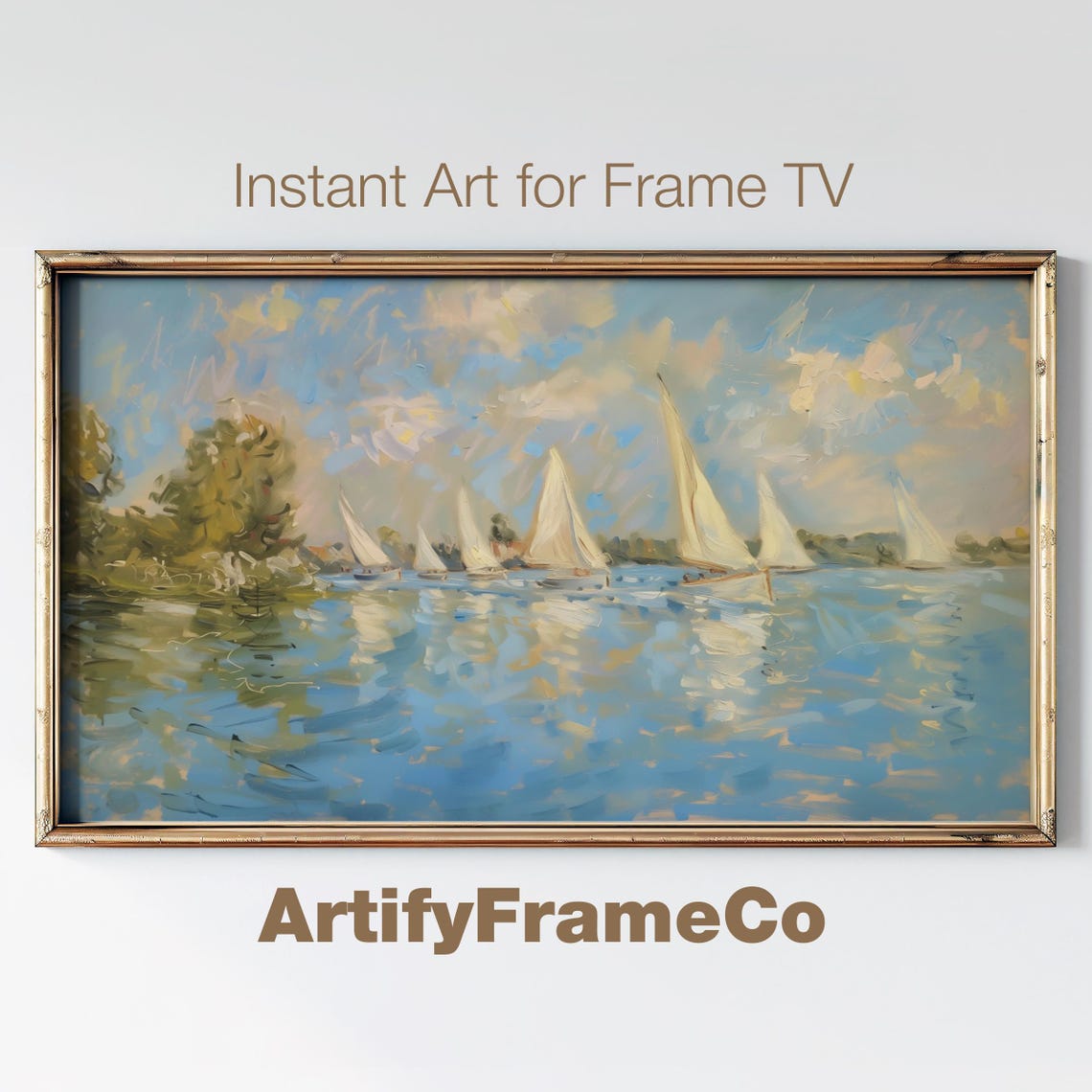 Impressionist Sailboats on River Sunny Regatta Sailing Scene Poster