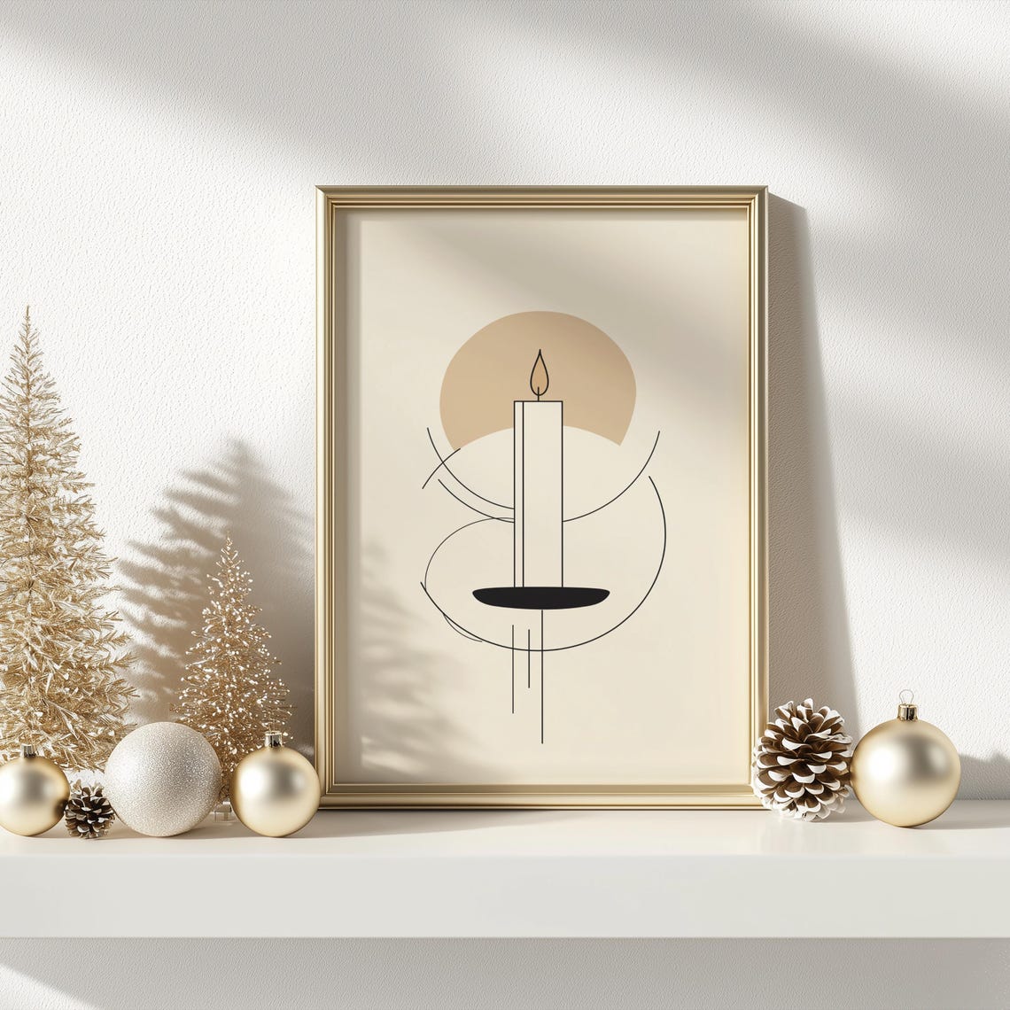 Glowing Candle Minimalist Line Art Abstract Winter Glow Poster - Image 3