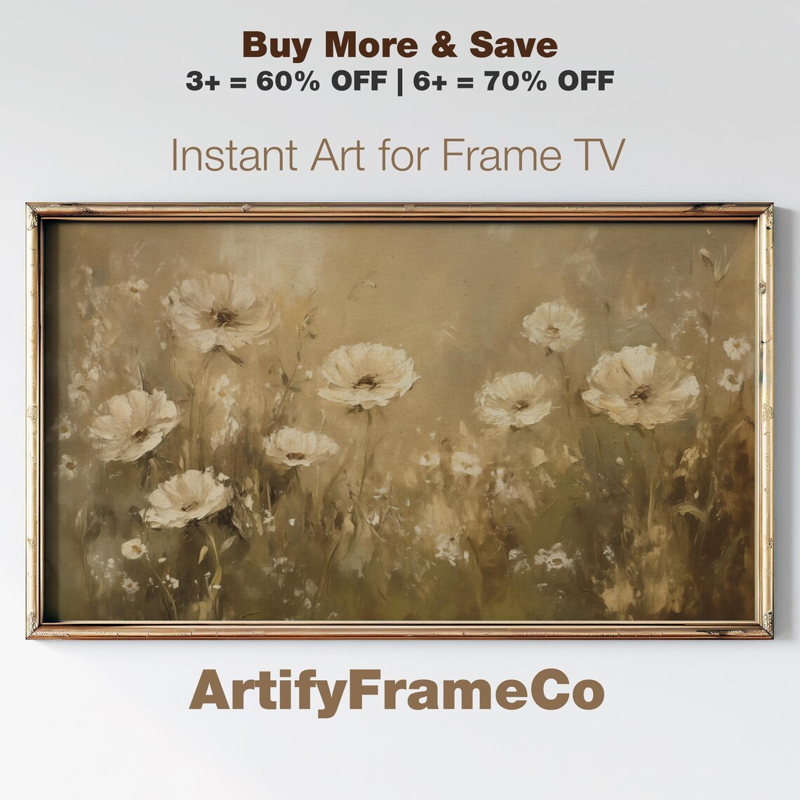 Cream Poppies In Golden Sepia Haze Soft Wildflower Meadow Art Print