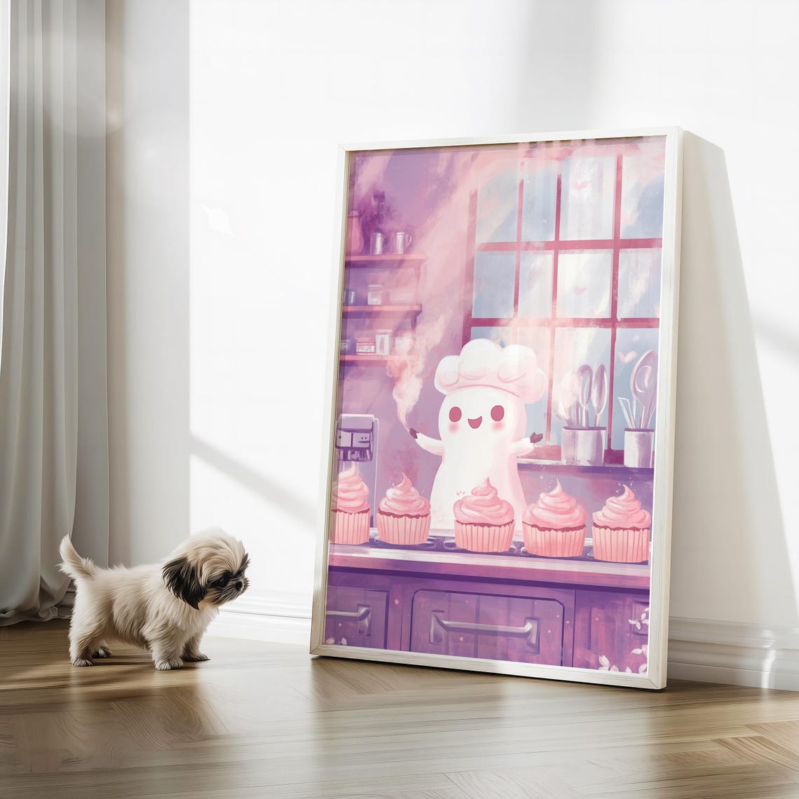 Cute Ghost Chef Baking Cupcakes In Purple Bakery Kitchen Poster - Image 3