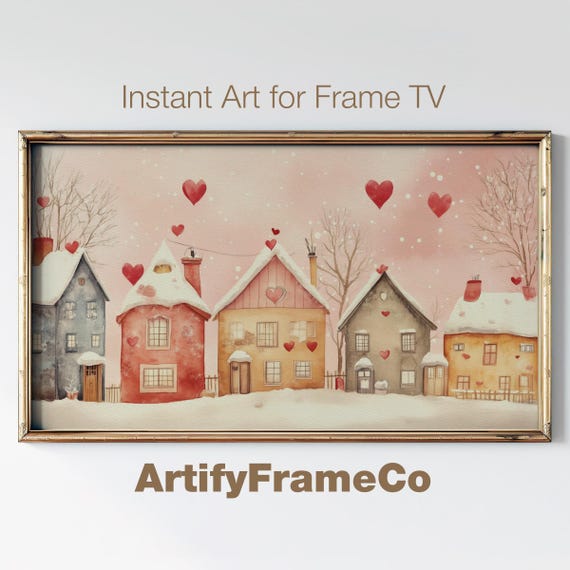 Valentines Day Frame Tv Art Pink Valentine Village Romantic Cute Valentines Day Frame Tv Art Pink Aesthetic Watercolor Art Tv98