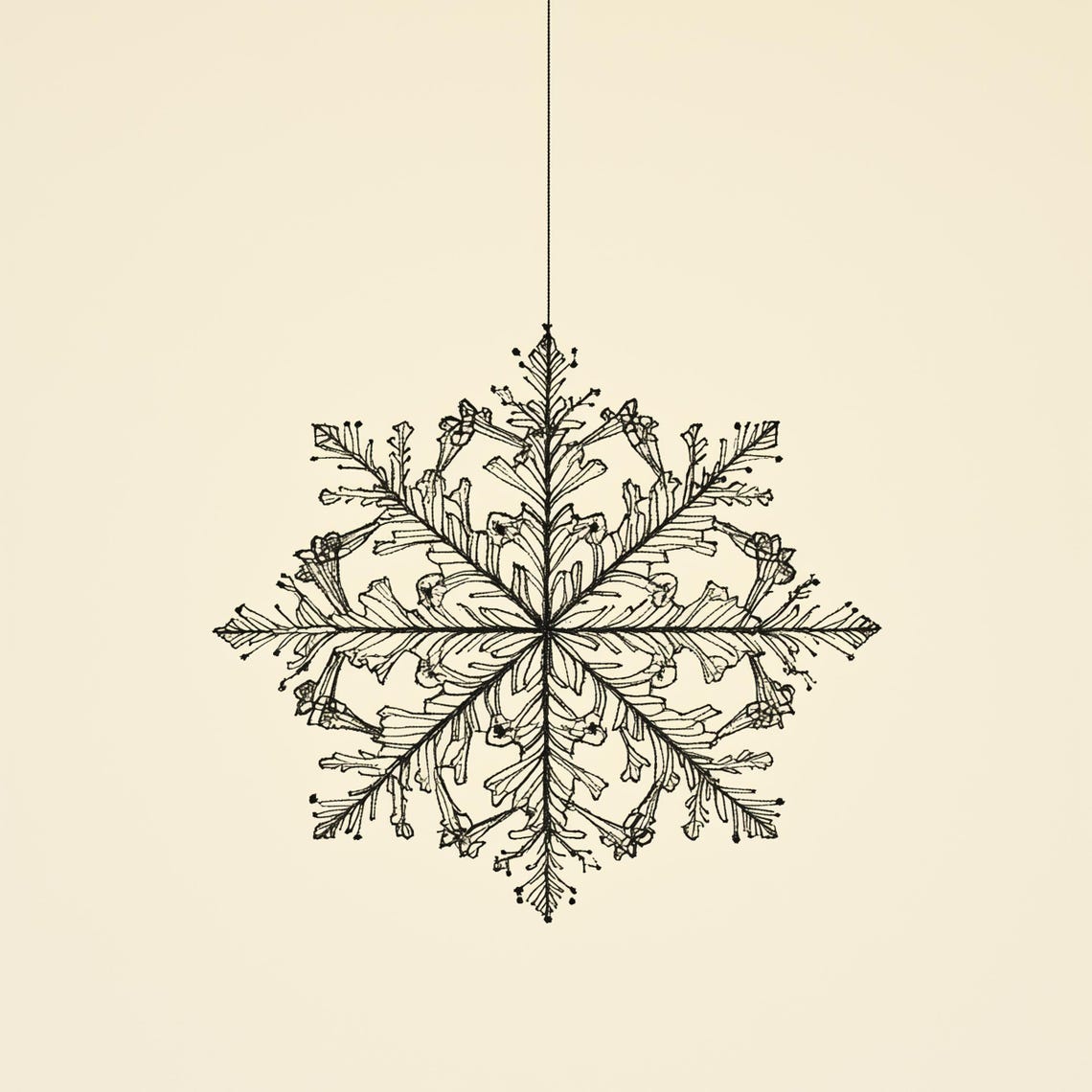 Hanging Snowflake Ornament Delicate Line Drawing Winter Poster - Image 4