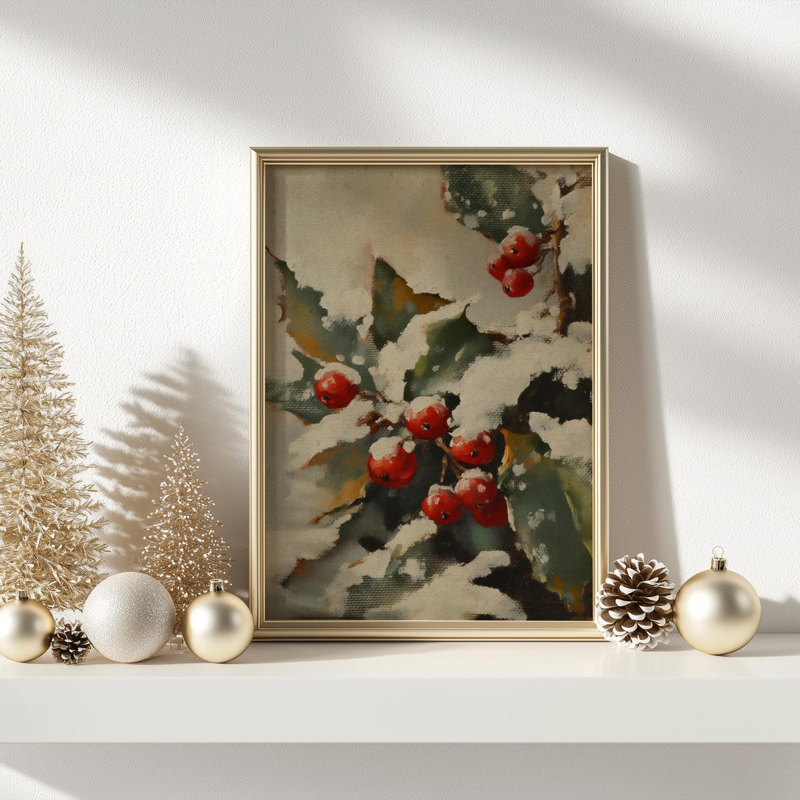 Snowy Holly Berries Branch Close Up Frosted Winter Botanical Poster - Image 3