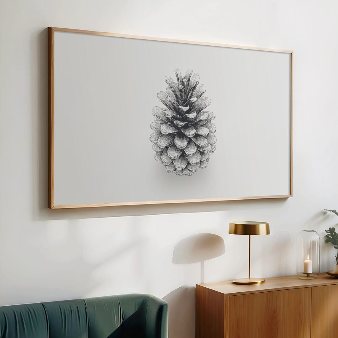 Detailed Pinecone Botanical Drawing Vintage Black White Art Poster - Image 2