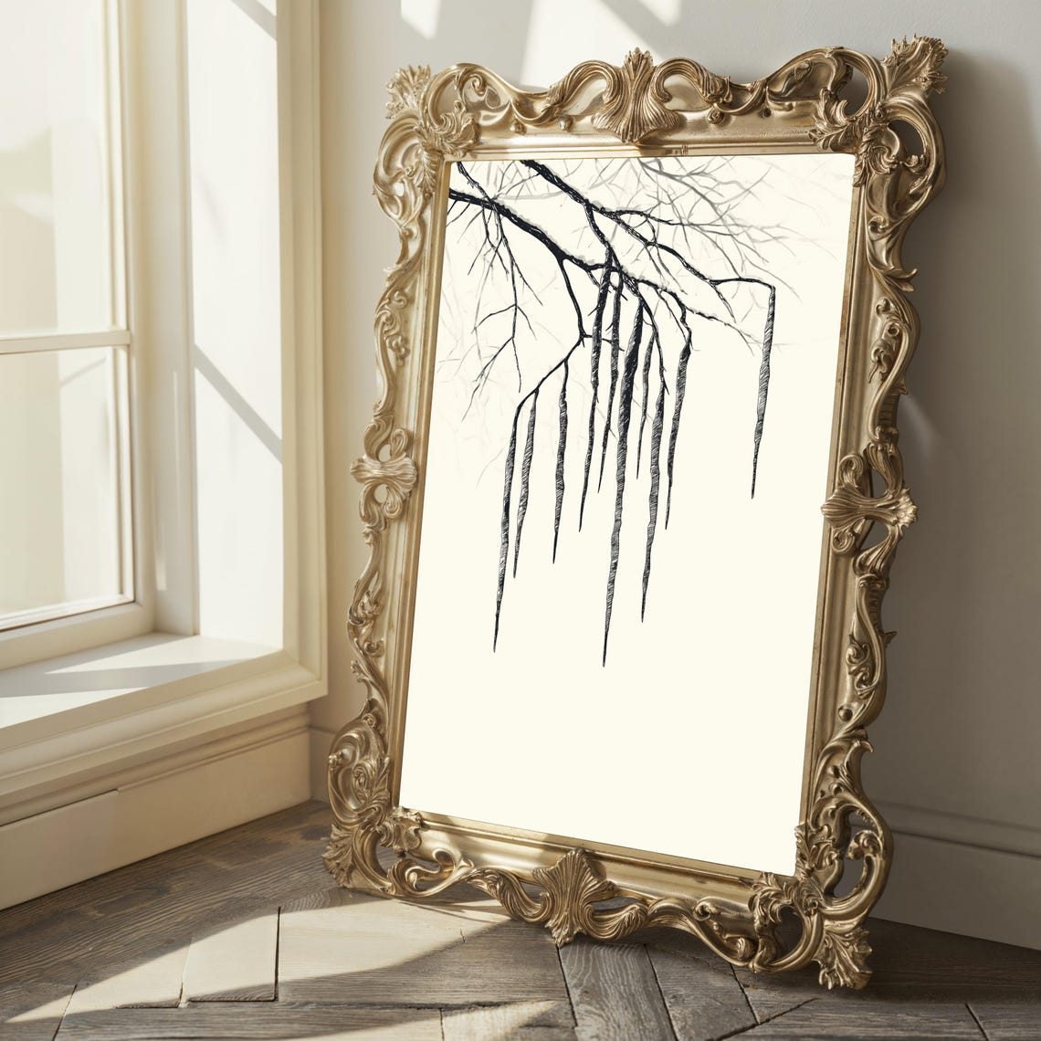 Frozen Icicles Hanging From Bare Winter Branches Sketch Poster - Image 2