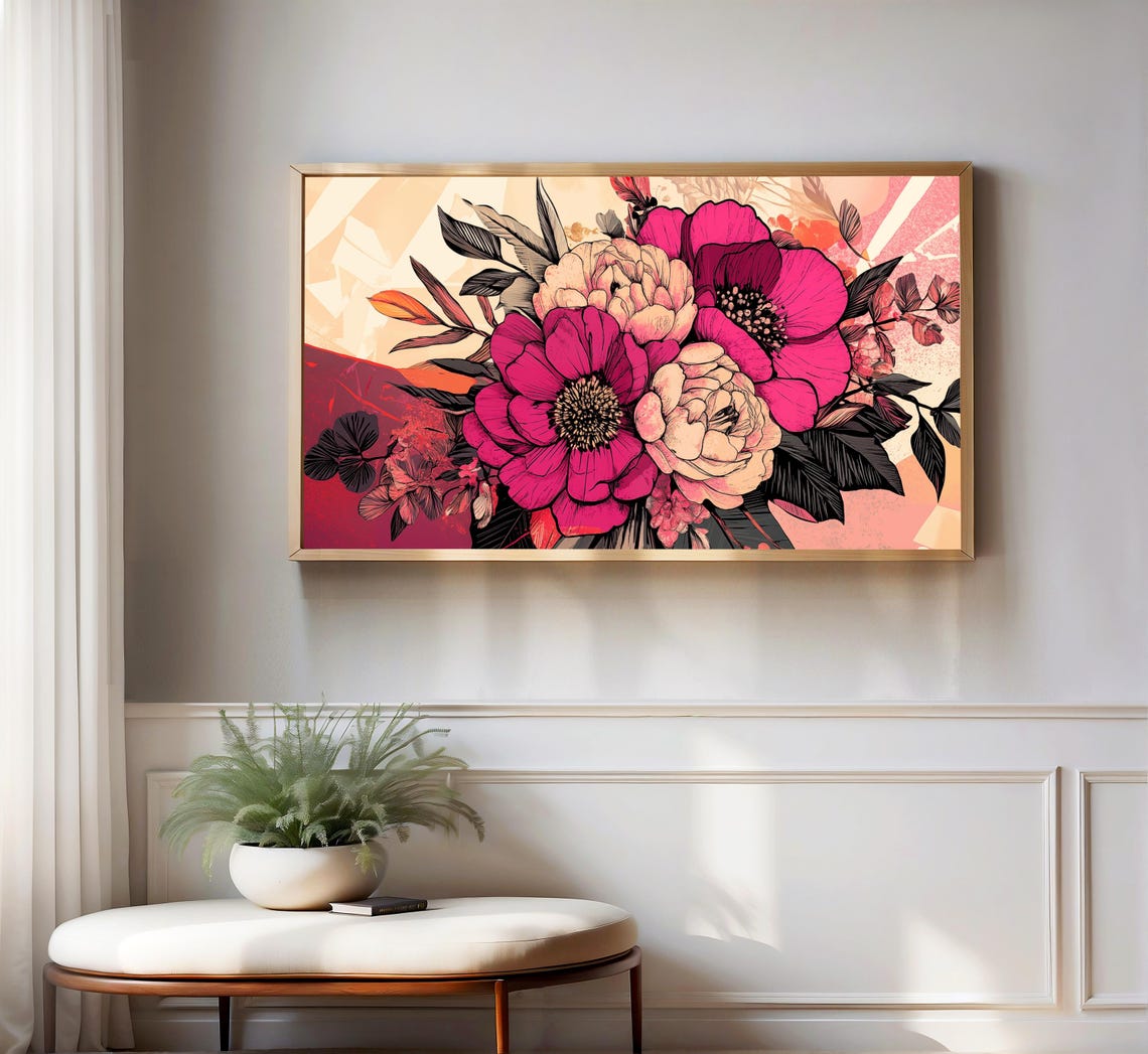 Magenta Anemone Peony Bold Botanical Floral Illustration Art Poster - Image 3