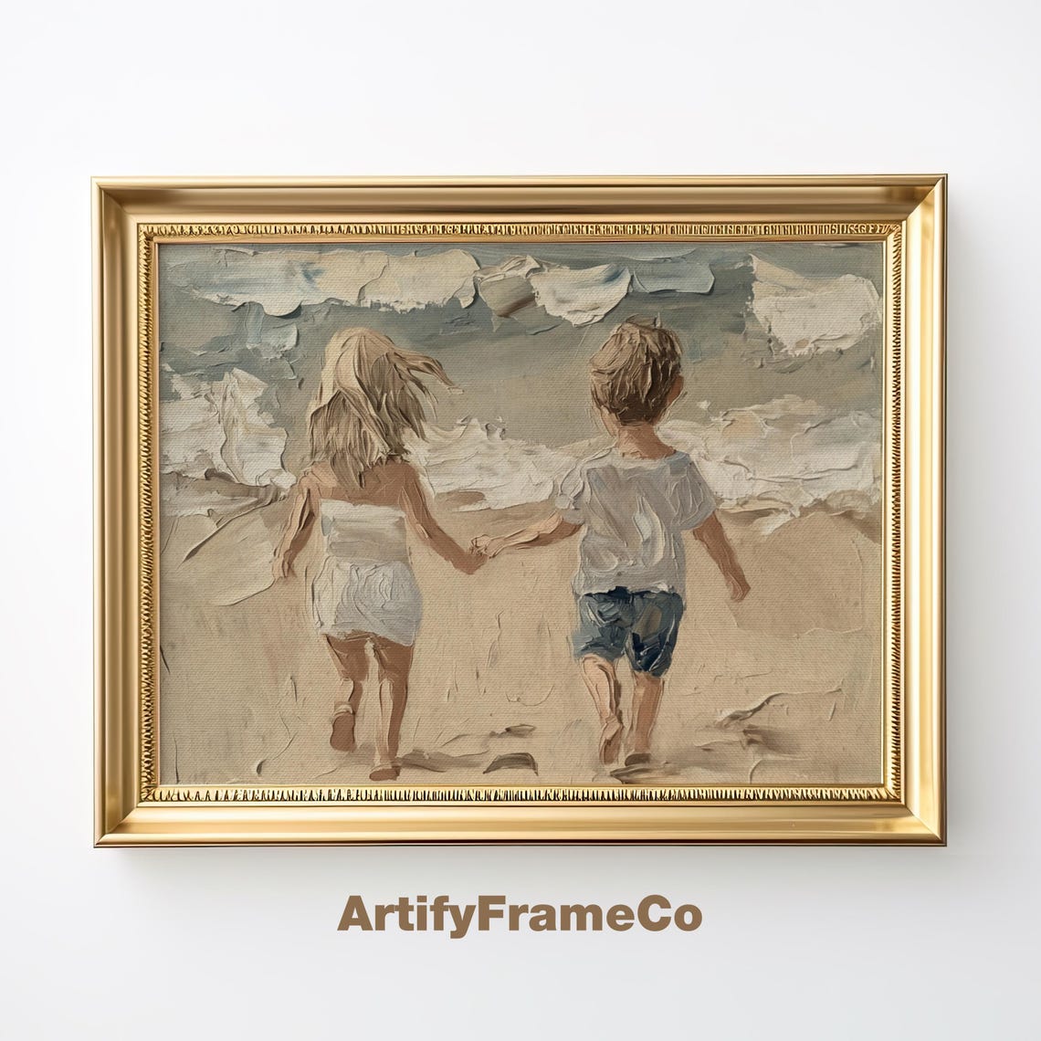 Seascape Vintage Painting Boys And Girls Nursery Print Neutral Ocean Oil Painting Kids Wall Art Soft Coastal Landscape Wh13