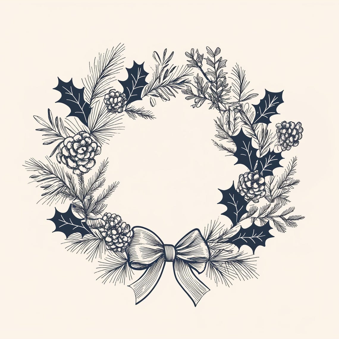 Winter Wreath With Pinecones And Bow Botanical Sketch Art Poster - Image 4