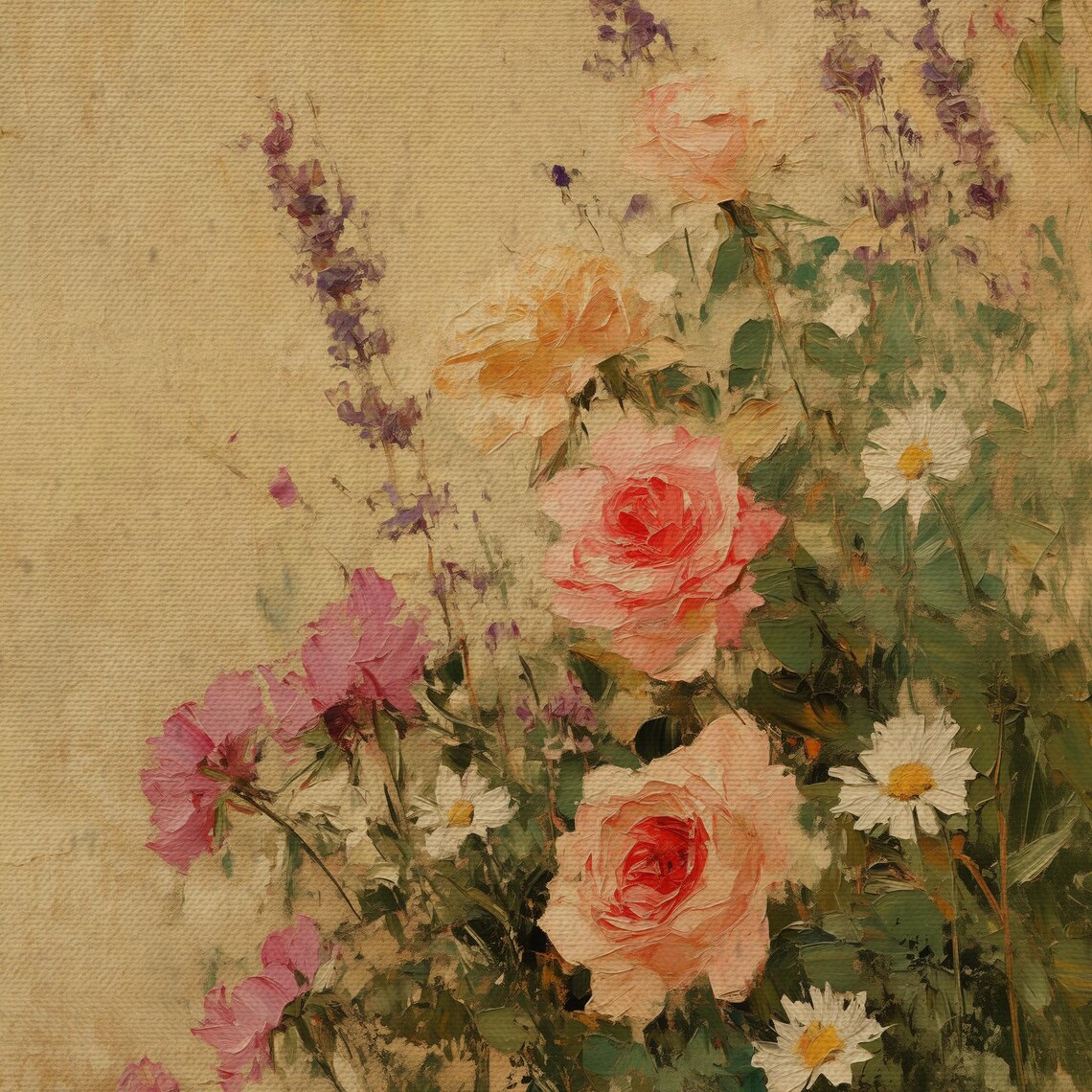 Wildflower Garden Roses Daisies Cosmos Vintage Botanical Art Poster - Image 4