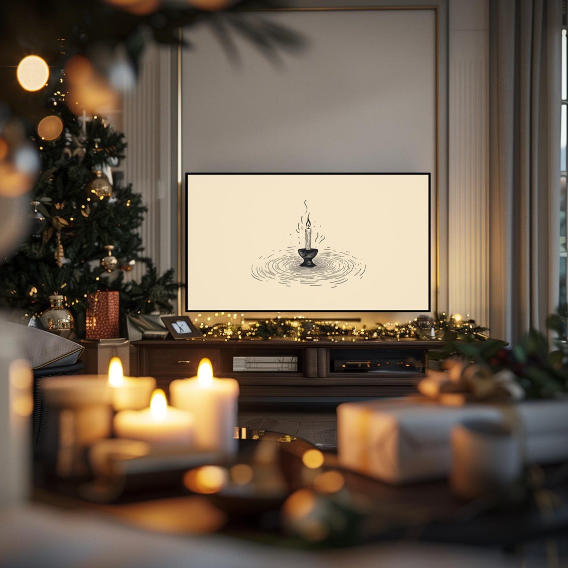Single Candle Flame With Glow Rings Minimalist Zen Art Poster - Image 3