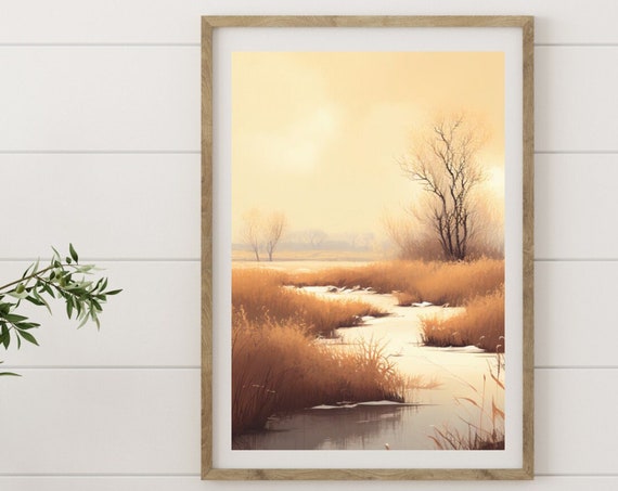 Golden Creek Western Prairie Art Painted Landscape Art Gallery Wall Decor Instant Art Western Style Home Decor