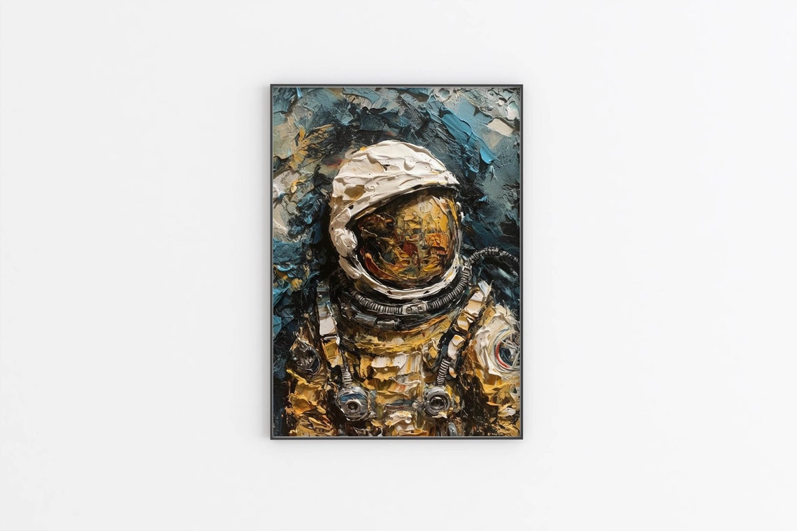 Astronaut Impasto Oil Painting Print Textured White Space Suit Artwork - Image 2