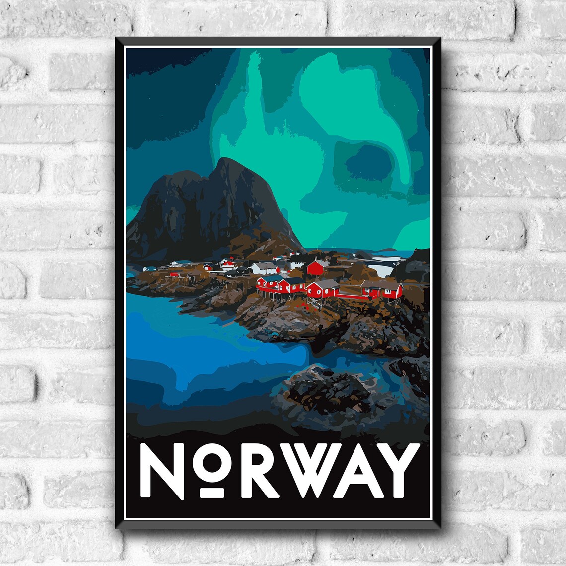 Norway Wpa Style Vintage Style Travel Poster 8x10 12x18 18x24 24x36 4x6 Postcard Lofoten Islands Northern Lights Retro Art Print - Image 3