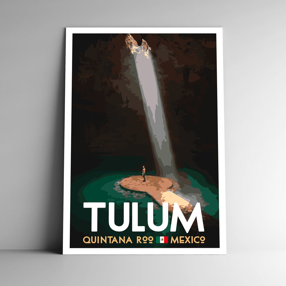 Tulum Mexico Quintana Roo Cenote Light Beam Travel Style Poster