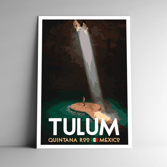 Tulum Mexico Wpa Style Vintage Style Travel Poster 8x10 12x18 18x24 24x36 4x6 Postcard Cave Retro Art Print Wall Art