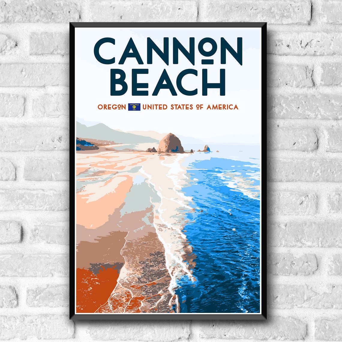 Cannon Beach Oregon Haystack Rock Vintage Style Travel Poster - Image 3
