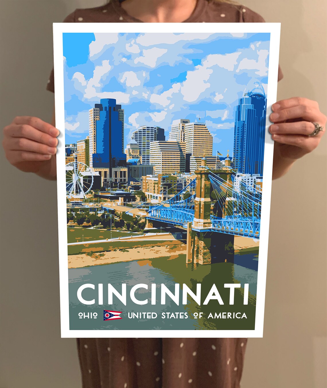 Cincinnati Ohio Vintage Style Travel Poster, Art Print - Image 2