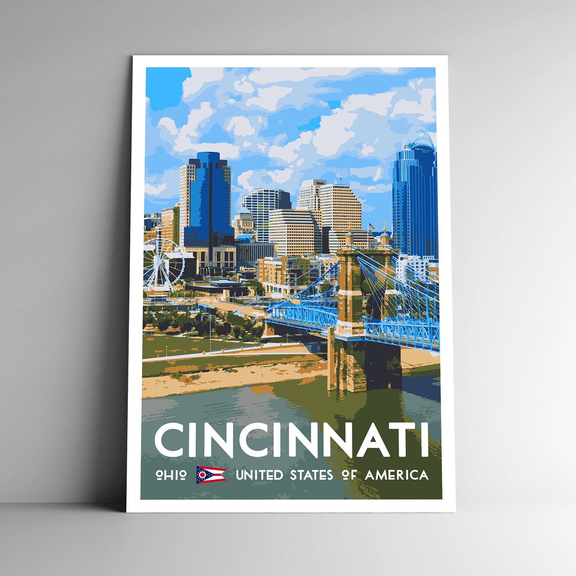 Cincinnati Ohio Vintage Style Travel Poster, Art Print