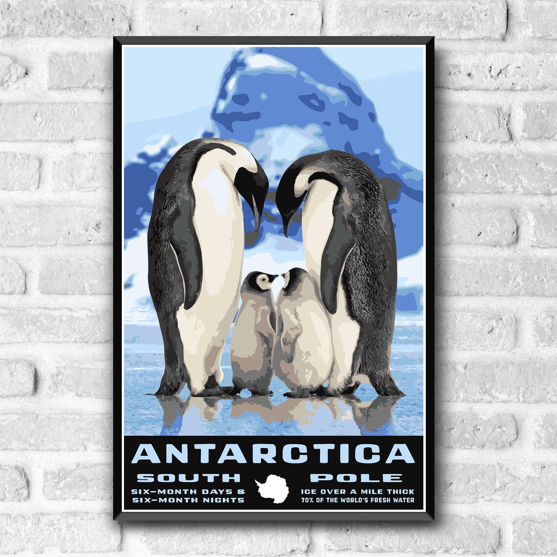 Antarctica Vintage Travel Poster, South Pole Penguins - Image 3