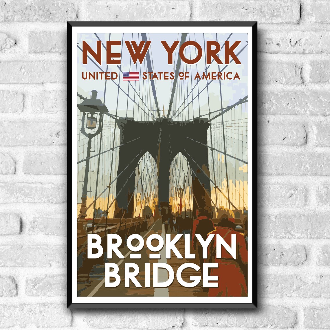 New York Brooklyn Bridge WPA Style Vintage Travel Poster - Image 3