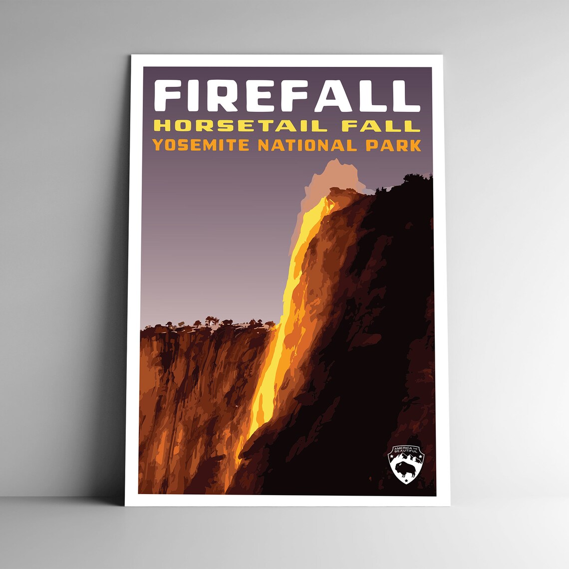 Yosemite National Park Firefall Vintage Travel Poster