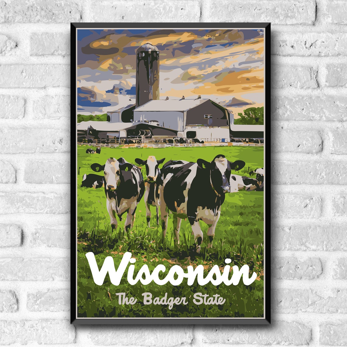 Wisconsin Badger State Dairy Farm Cows Vintage Travel Poster - Image 3