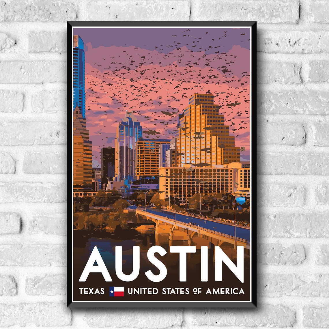 Austin Texas Vintage Style Travel Poster, Retro Art Print - Image 3